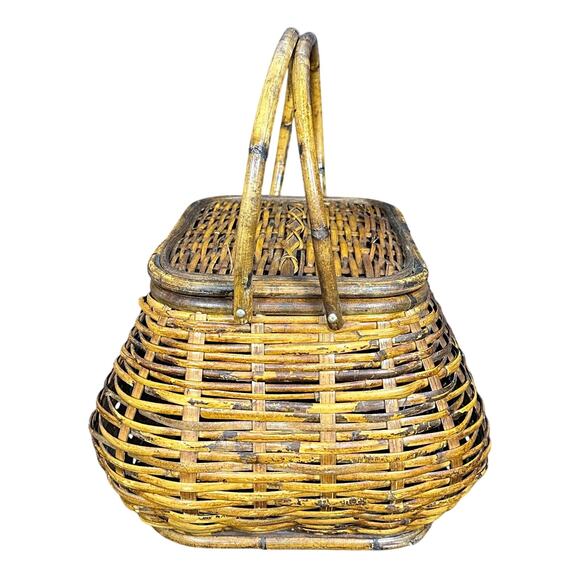 Wicker Picnic Basket Double Handles Bombay Style Vintage - Picture 9 of 16
